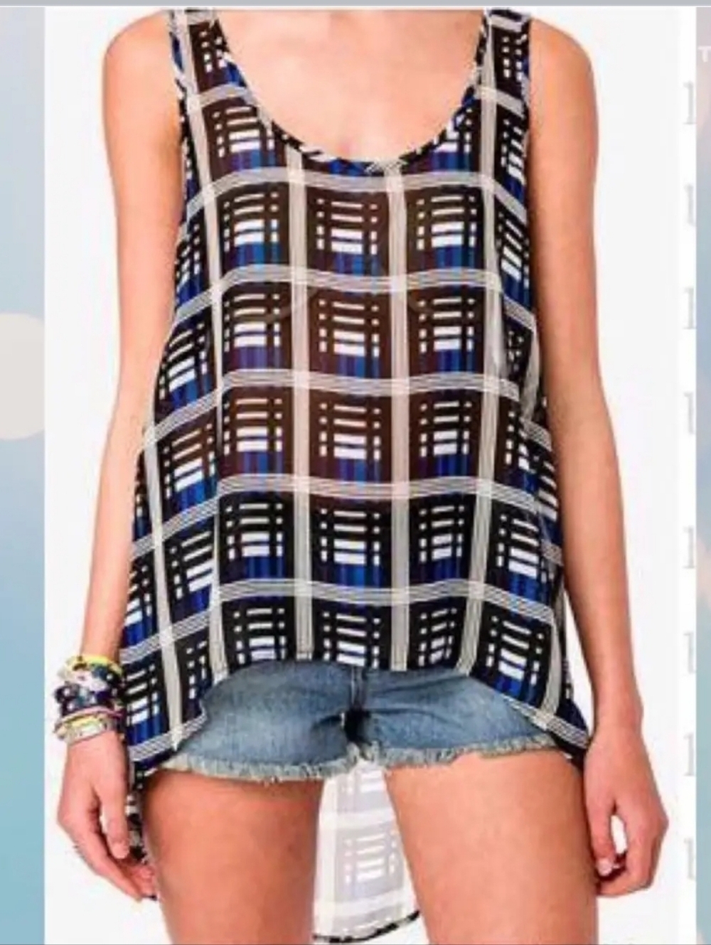 H&M Black and Blue Plaid Sleeveless Tank Top